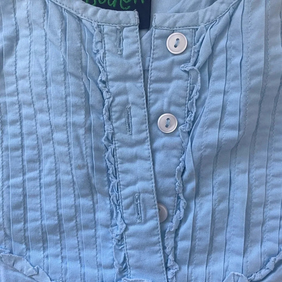 Mini Boden Pastel Blue Ruffle Bib 100% Cotton Tabk Top Size 9-10y - Picture 3 of 4